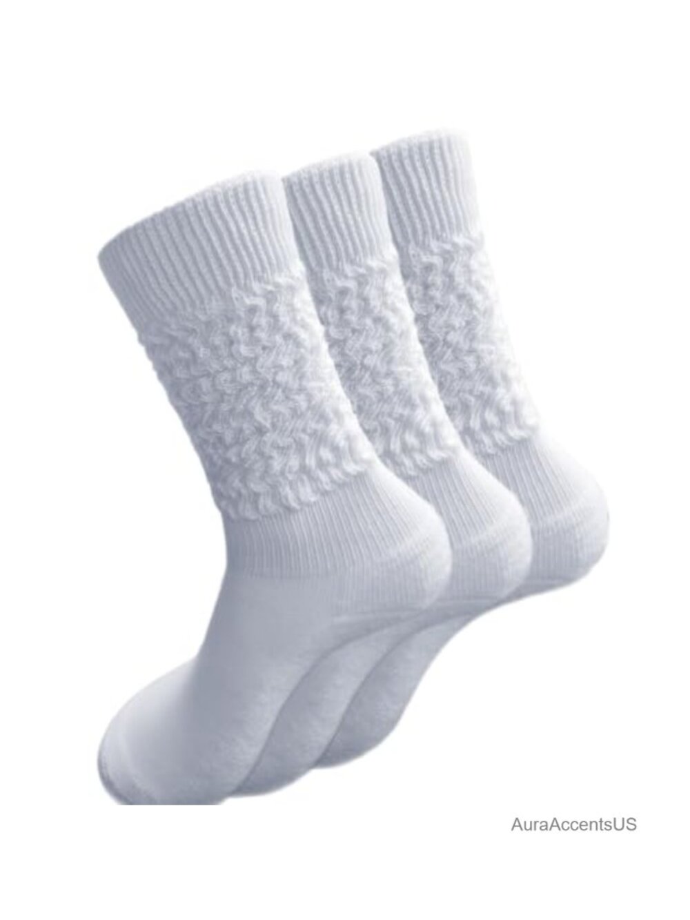 Women's White Scrunch Slouch Socks Knee-High 3 Pairs Size 5-11